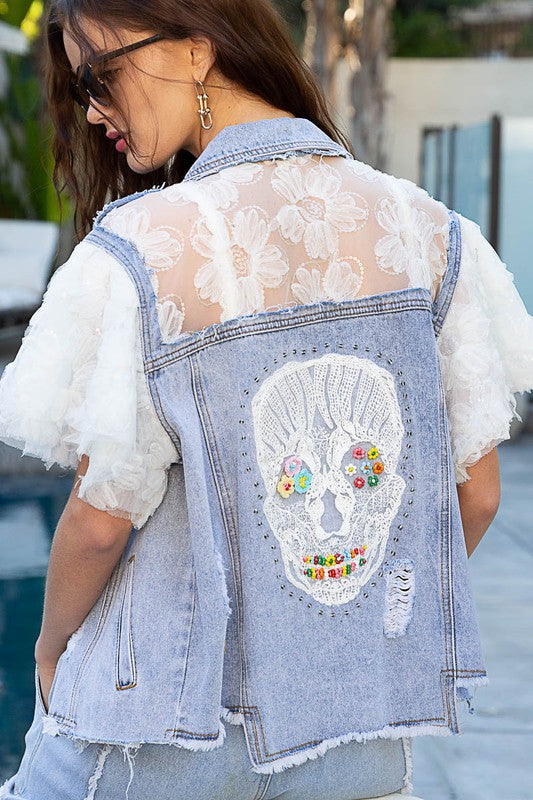 Embellished white denim clearance jacket