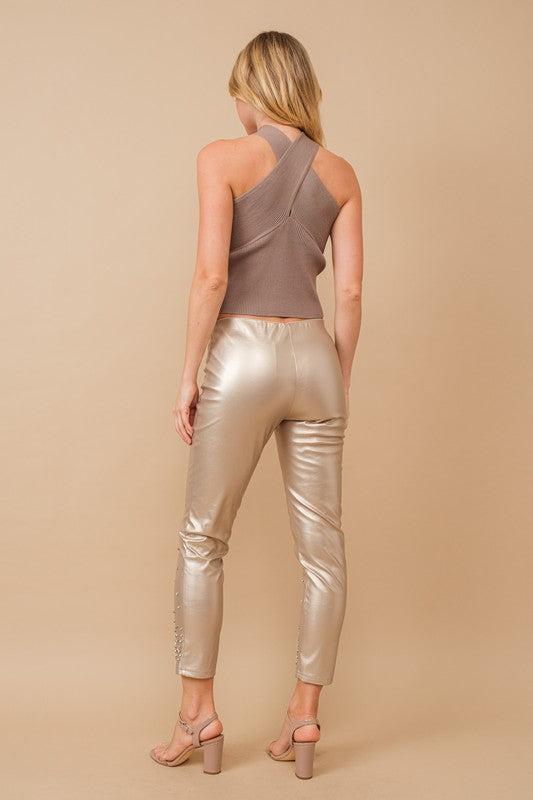 Fab Faux Leather Stretch Studded Rhinestone Leggings