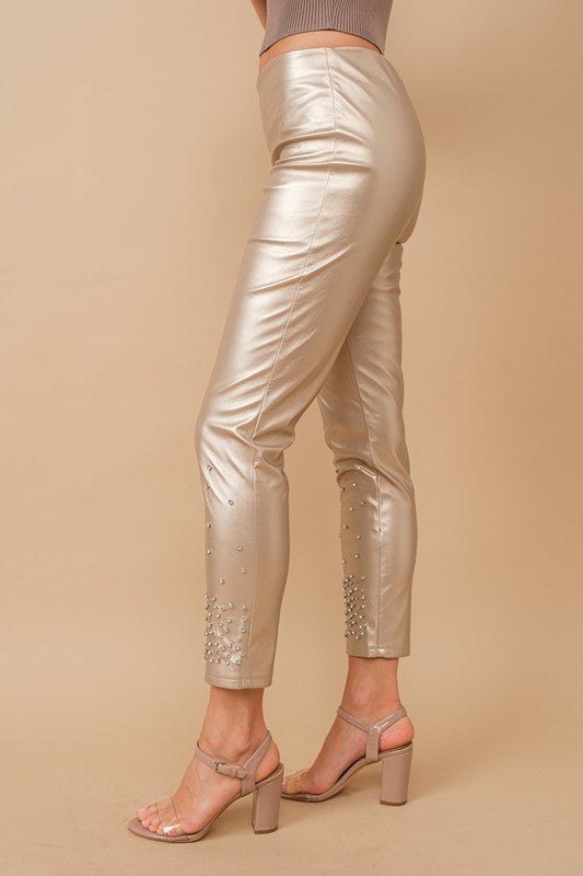 Fab Faux Leather Stretch Studded Rhinestone Leggings