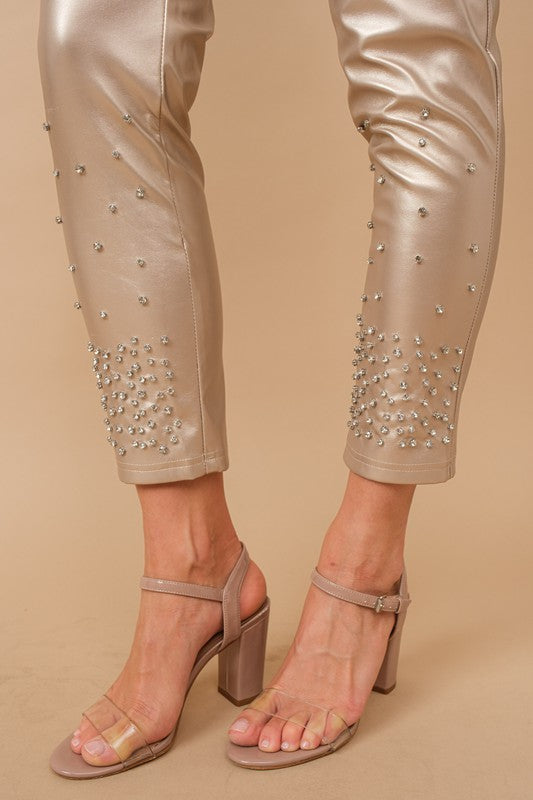 Fab Faux Leather Stretch Studded Rhinestone Leggings