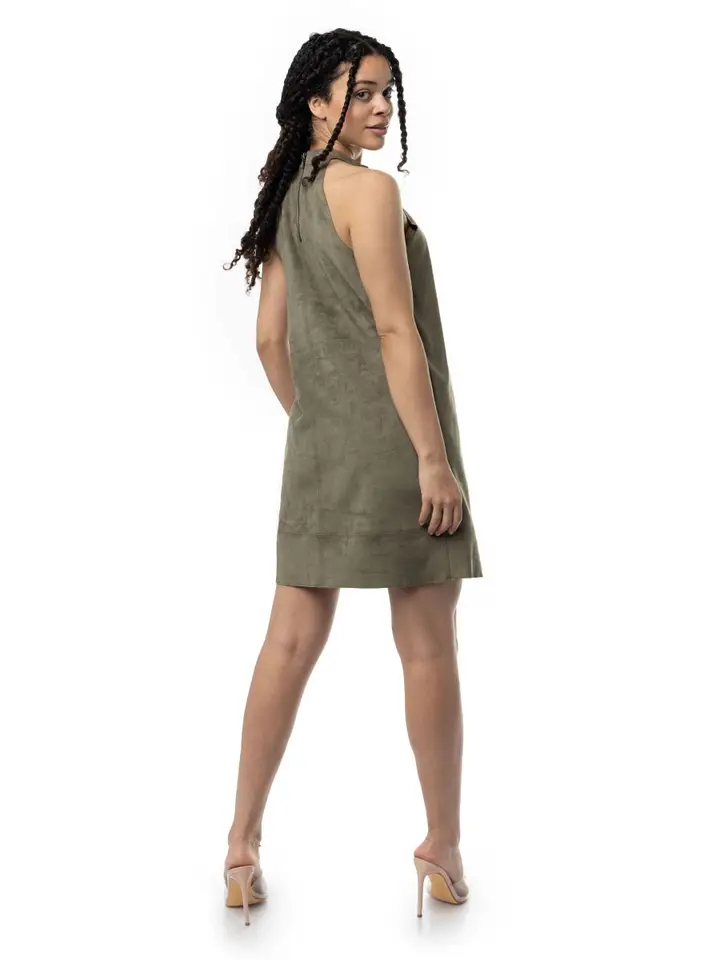 Mock Neck Faux Suede Shift Dress