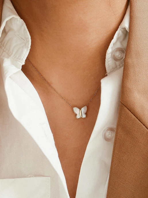 Sandy Non-Tarnish Petite Shell Butterfly Necklace