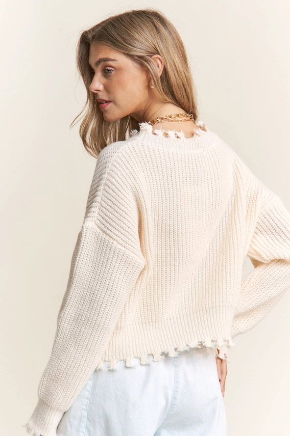 Distressed Hem Knit Sweater