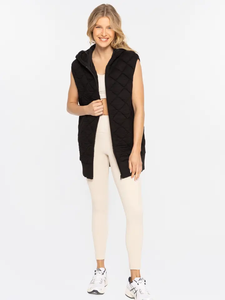 Oversized Quilted Fleece Vest with Hood