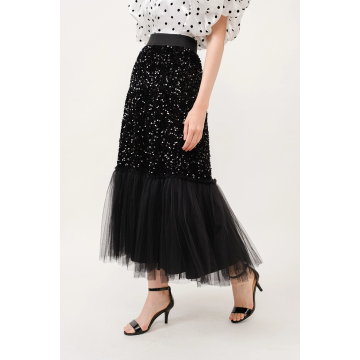 Sequins Maxi Skirt with Tulle Layers