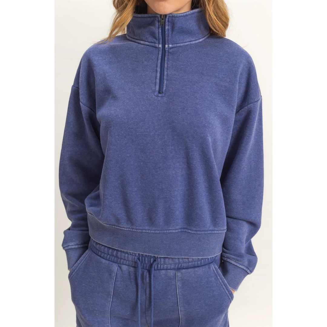 Pullover Half Zip Up Terry Sweatshirt