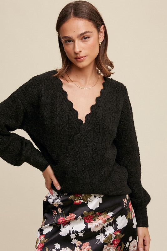 Paige Pointelle Knit Wrap Style Sweater