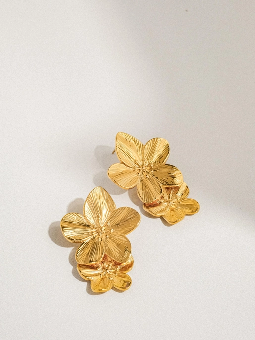 Ivy 18K Gold Statement Stacked Flower Earring