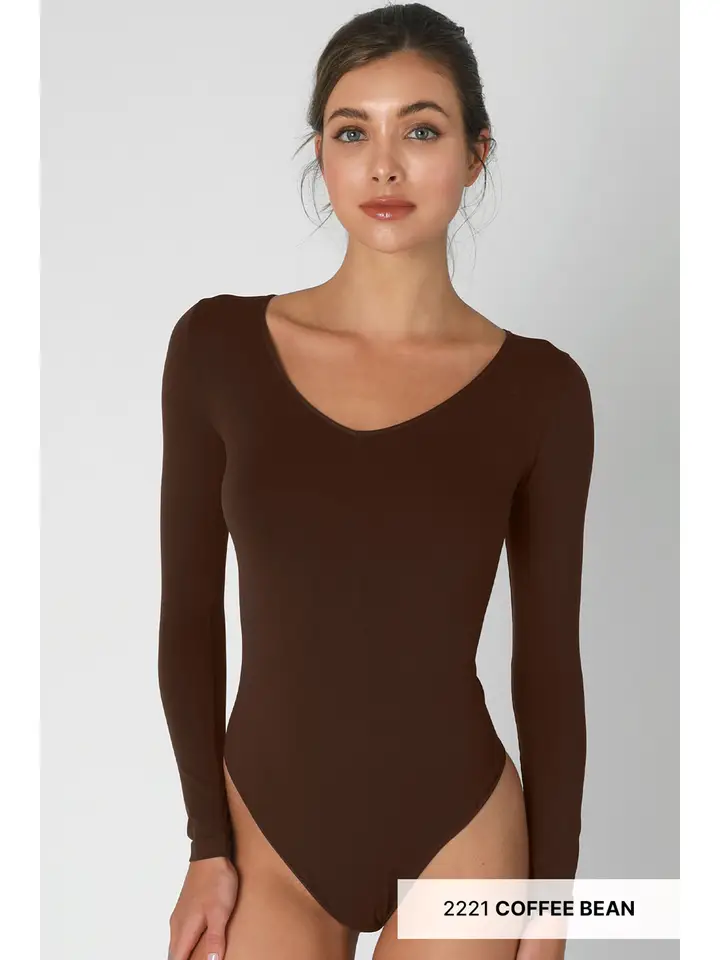 Jersey V Neck Bodysuit(available in Coffee Bean only)