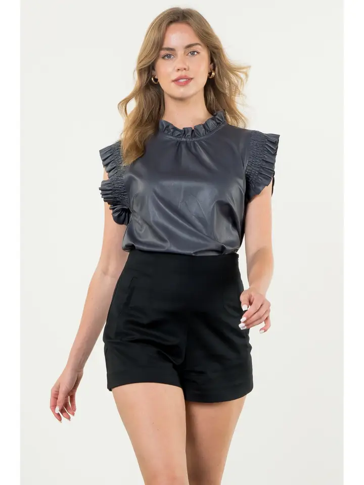 Flutter Sleeve Leather Top