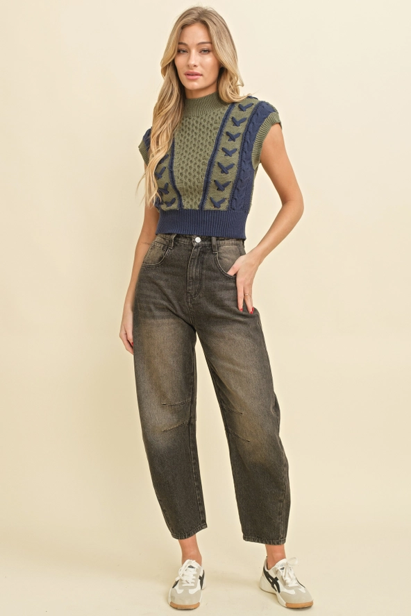 Cable Knit Crop Sweater Vest