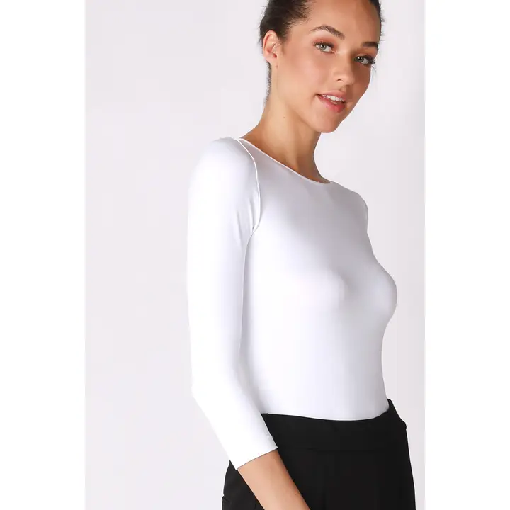 Crew Neck 3/4 Sleeve Seamless Top