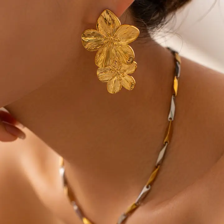 Ivy 18K Gold Statement Stacked Flower Earring