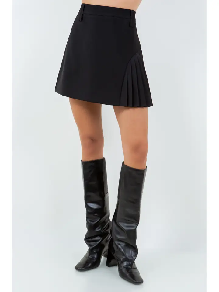 Contrast Pleating Double Belt Loop Mini Skirt