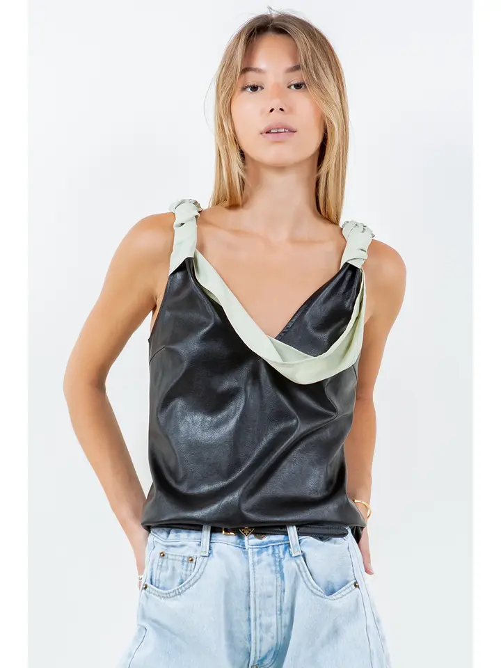 Contrast Drape Pu Tank Top