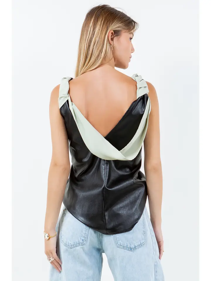 Contrast Drape Pu Tank Top