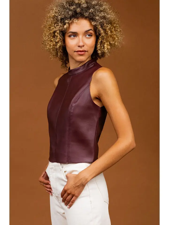 Mock Neck Vegan Leather Tank Top