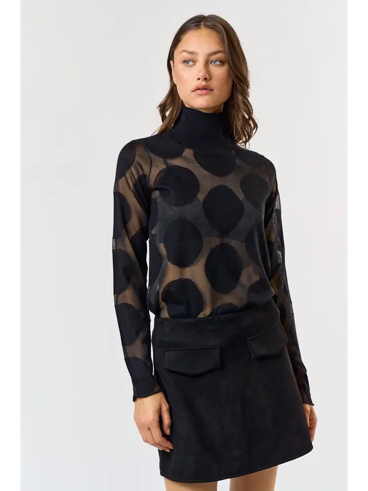 Polka Dot High Neck See Through Top