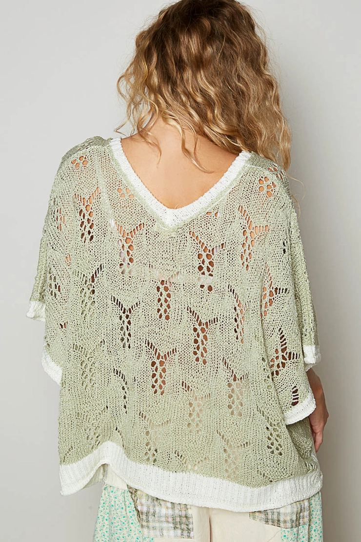 V-Neck Flower Outseam Sweater Top