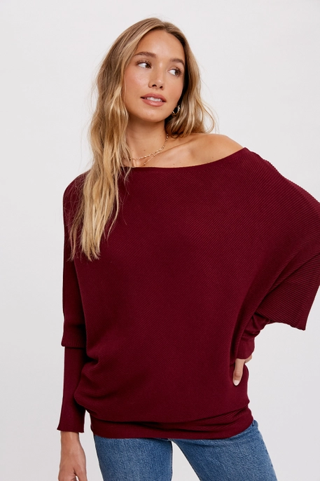 Asymmetrical Open Shoulder Dolman Top (2 Colors!)