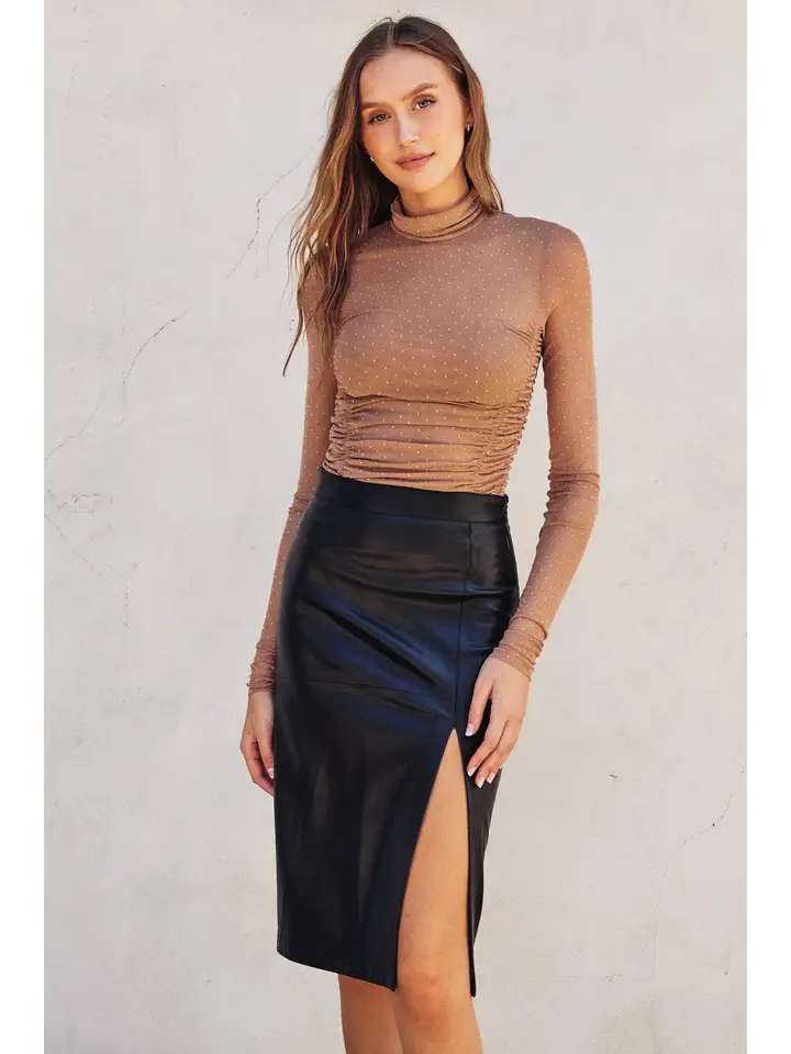 Lainey Faux Leather Midi Slit Skirt