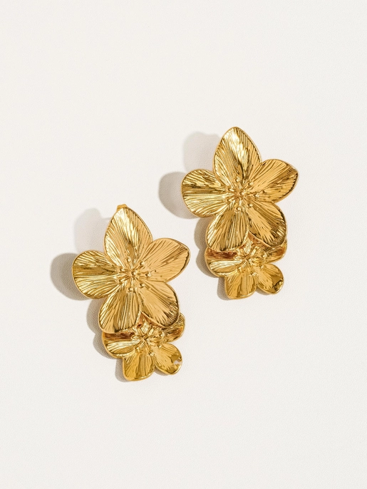 Ivy 18K Gold Statement Stacked Flower Earring