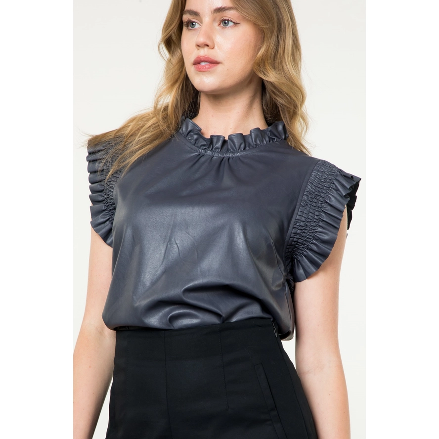 Flutter Sleeve Leather Top