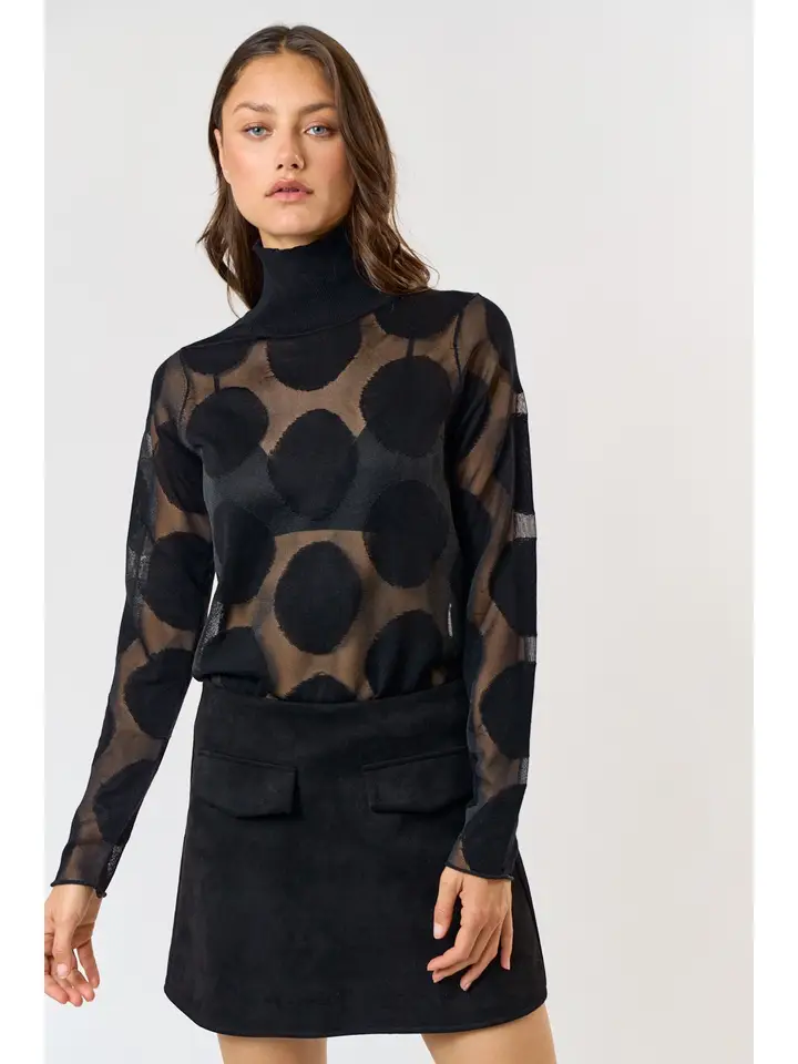 Polka Dot High Neck See Through Top