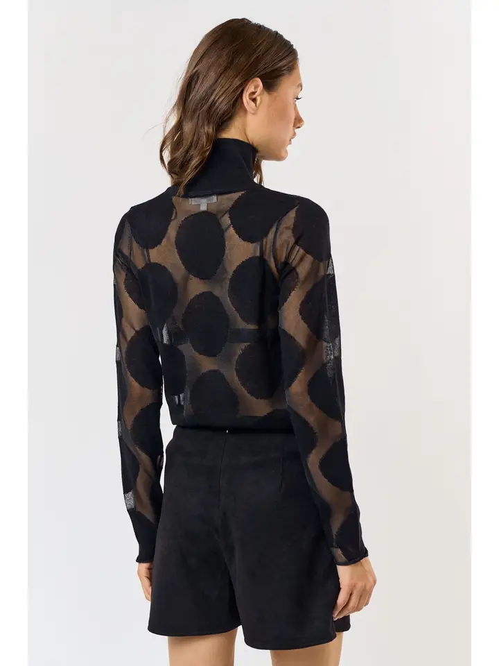 Polka Dot High Neck See Through Top