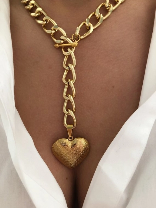 Heart Photo Necklace Gold