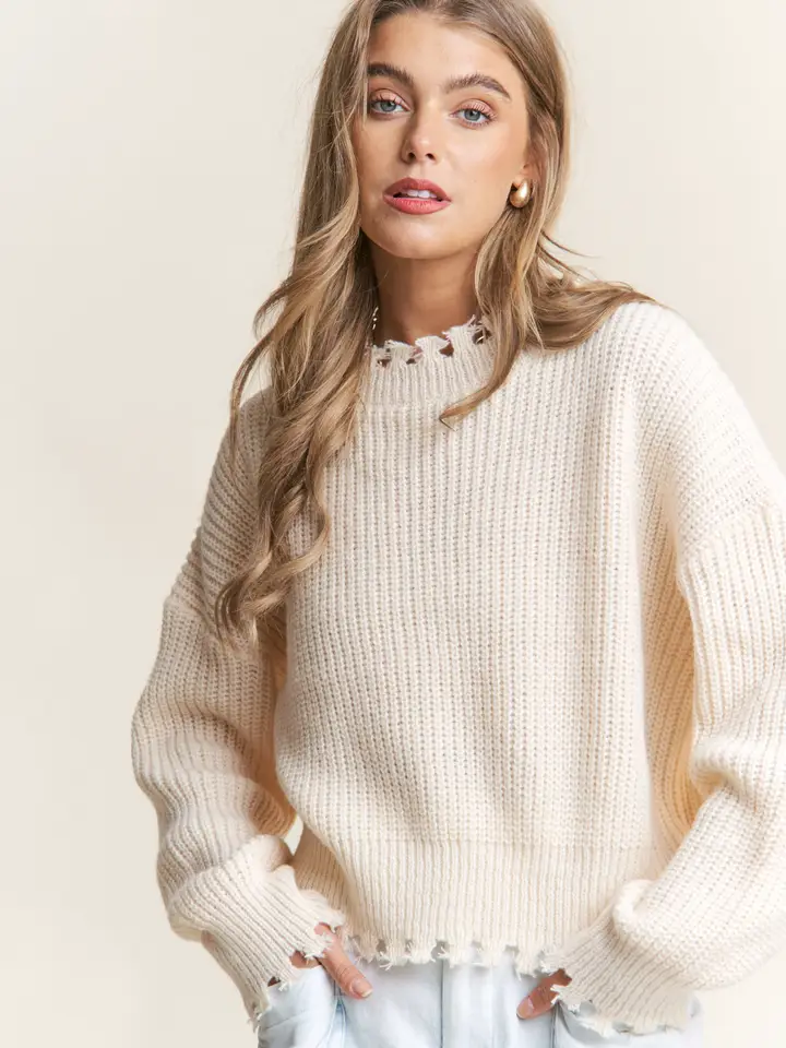 Distressed Hem Knit Sweater