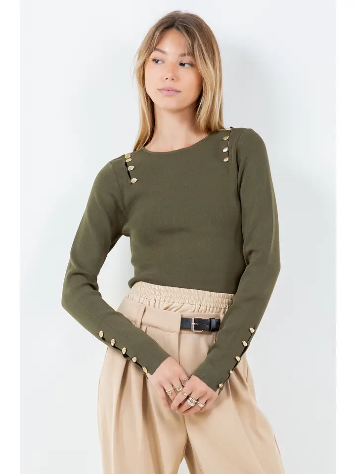 Abstract Button Detailed Sweater (available in Olive only)