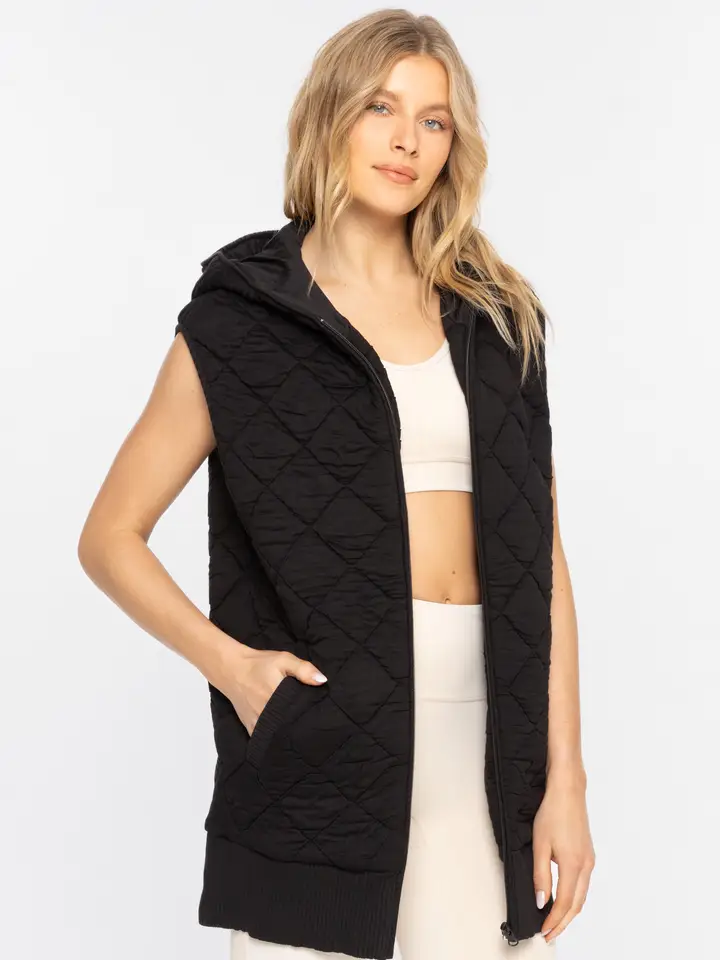 Oversized Quilted Fleece Vest with Hood