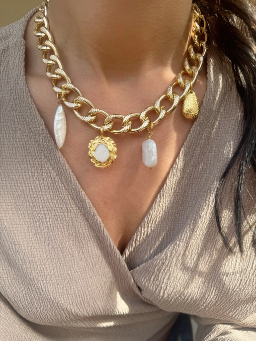 Gold Wide Chunky Charm Necklace