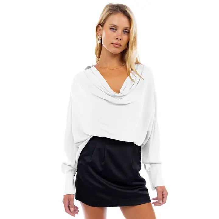 Draped Cowl Neck Blouse With Buttoned Cuffs