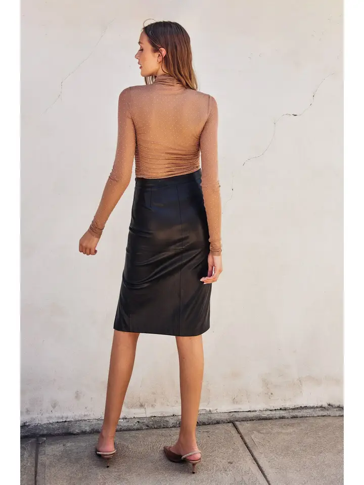 Lainey Faux Leather Midi Slit Skirt