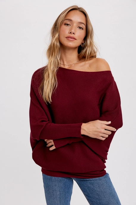 Asymmetrical Open Shoulder Dolman Top (2 Colors!)