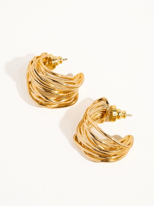 Noemie 18k Gold String C Hoop Huggie Earrings