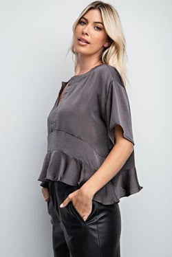 V-Neck Peplum Satin Crop Top