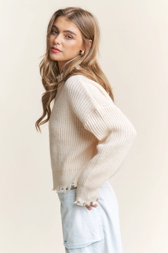 Distressed Hem Knit Sweater