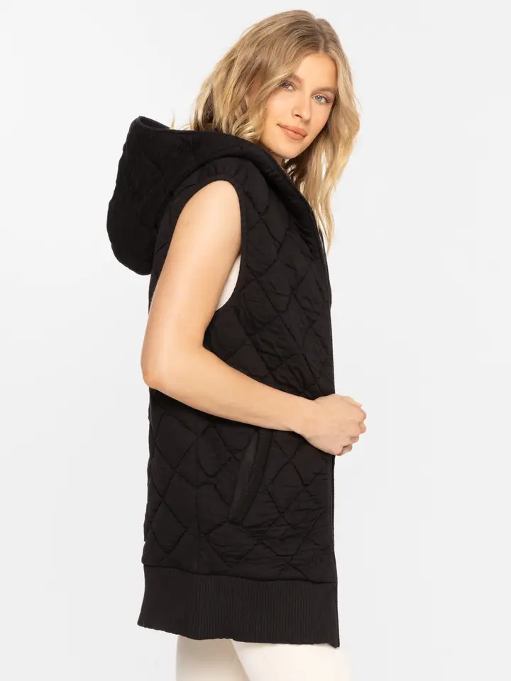 Oversized Quilted Fleece Vest with Hood