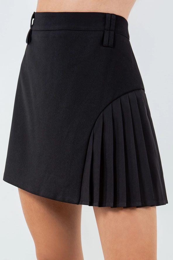 Contrast Pleating Double Belt Loop Mini Skirt