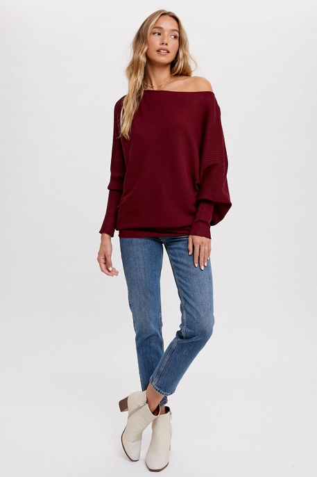 Asymmetrical Open Shoulder Dolman Top (2 Colors!)