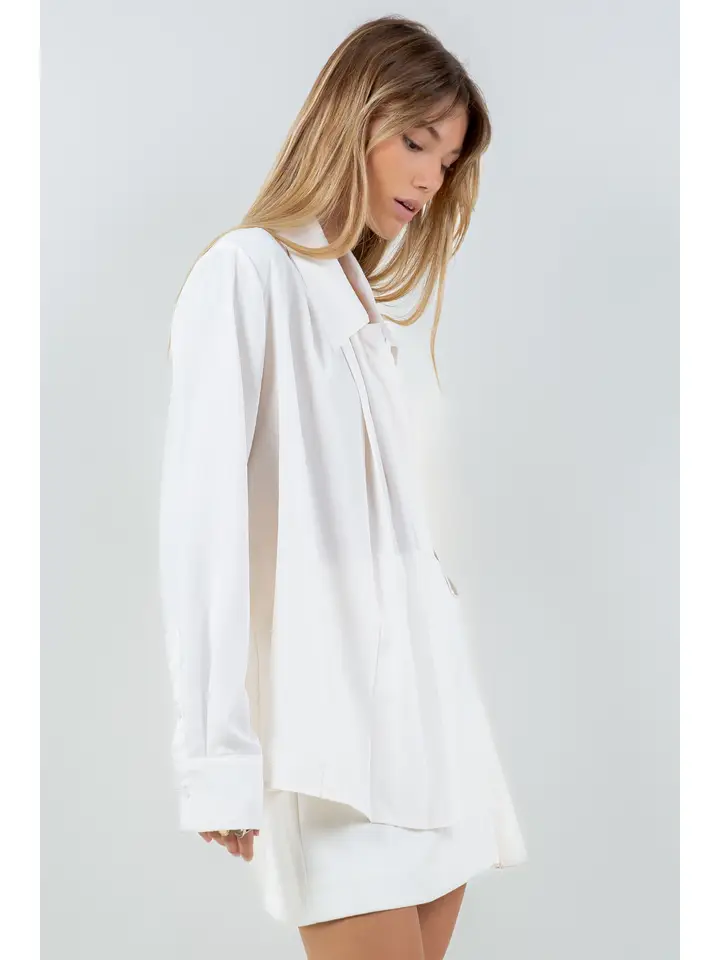 Asymmetrical Pleating Collared Shirt (available in black only)