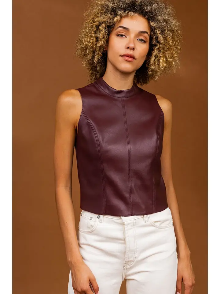 Mock Neck Vegan Leather Tank Top