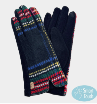 Plaid Check Patterned Smart Gloves Black - Beciga